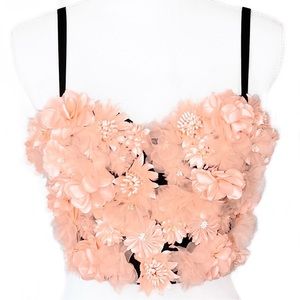 🆕🌸 NEW Alania Peach Blush Light Pink Floral Flower Bustier Corset Bra Top M